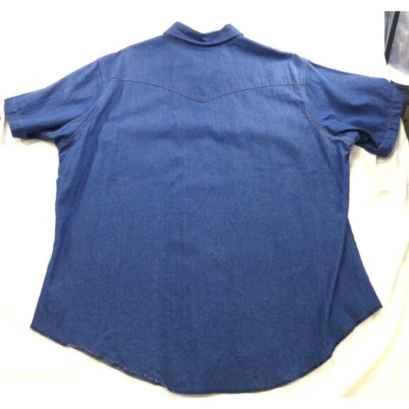Wrangler Mens Denim Pearl Snap Cowboy Short Sleeve Shirt XXL Blue Cotton - Picture 2 of 10